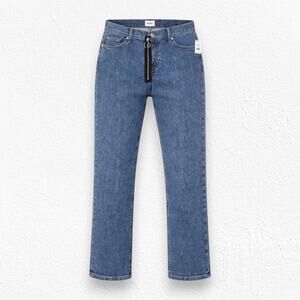 Hudson Crop Riley Relaxed Straight Jeans Exposed Zip Front Blue Denim Size 29